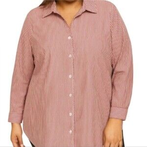 C J BANKS Red and White Button Striped Shirt 1X